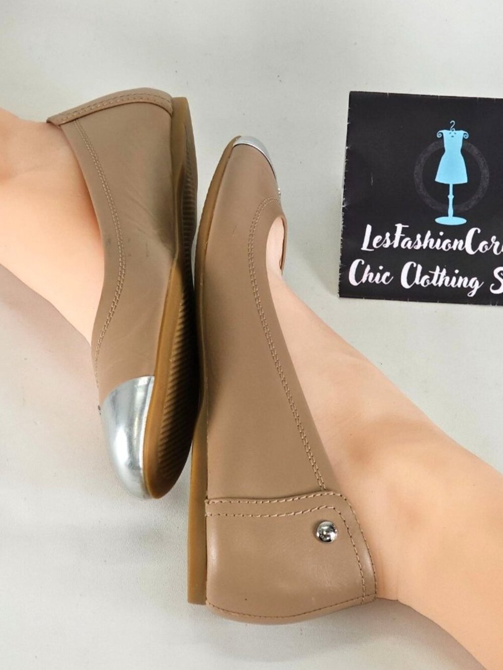 Coach Chelsea Women's Caramel Leather Ballet Flats With Silver Cap Toe Sz 8B 273 - Picture 13 of 16